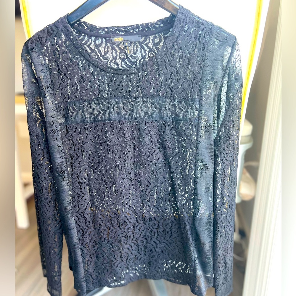 Maje Long Sleeves Semi Sheer Black Top Size 3/ US L